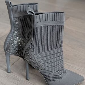 Steve Madden Gray Knit Crystal Heel Sock Booties